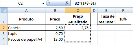 copia de célula com referência absoluta - antes de copiar